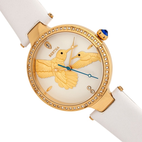 White and Gold Crystal Encrusted Bezel Watch main image 5